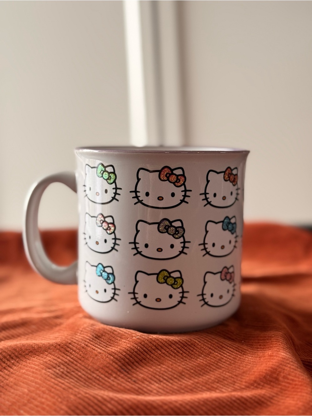 Hello Kitty Glitter Bow Grid Ceramic Coffee Mug 20oz Silver Buffalo Sanrio